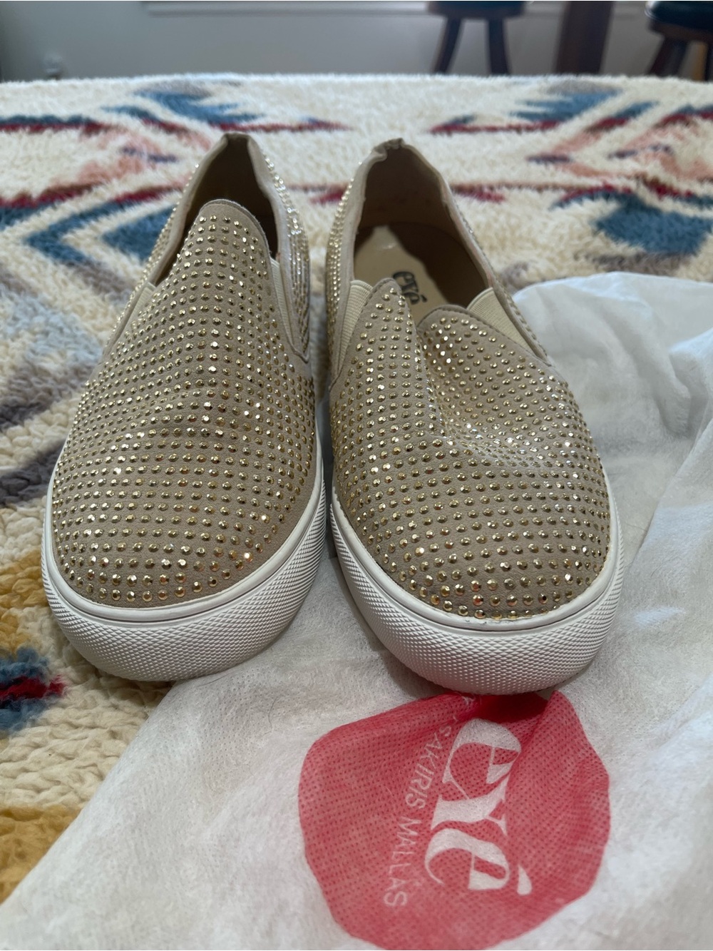EXE by Tsakiris Mallas Beige Embellished Slip-On Sneakers | EU 39 ✨
